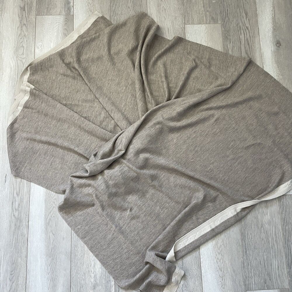 Merino Wool Blanket contrast trim knit womens Brown (one size) warm lightweight